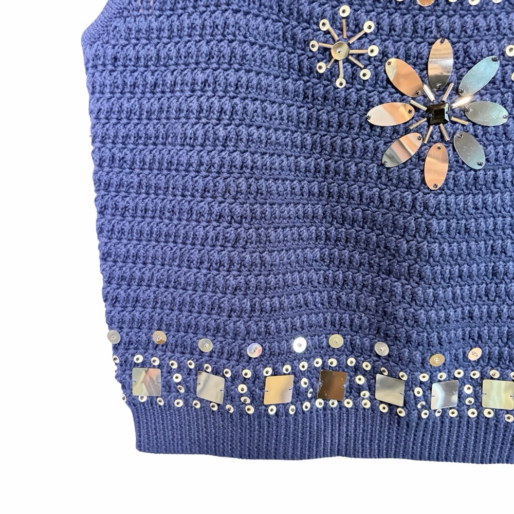 J. Crew Sweater Tank with hand-embellished mirrors in Dark Blue, Size M NWT - Picture 5 of 15